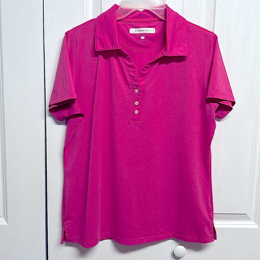Pebble Beach Bubble Gum Pink Short Sleeve Polo Top Size L